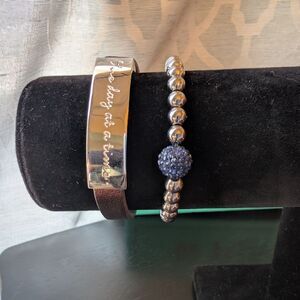 Rustic Cuff Brown Leather And Silver Bracelet Set 'One Day At A Time'